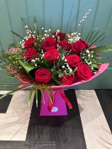 12 Red Rose & Gypsophila