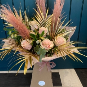 Gold Leaves and Pink Rose Bouquet