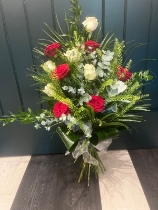 Red & White Rose Tied Sheaf