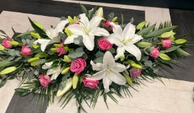 White Lily & Pink Rose Casket Spray